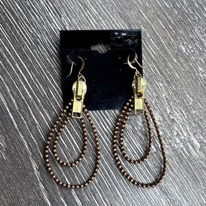 Vintage Gold and Brown Zipper Loop Earrings